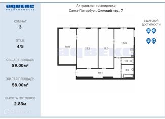 Продам трехкомнатную квартиру, 89 м2, Санкт-Петербург, Финский переулок, 7, Финский переулок