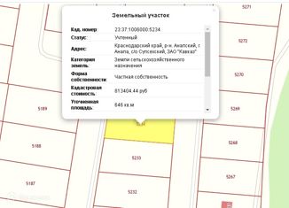 Продажа земельного участка, 6.46 сот., садовое общество Супсехский, Видноморская улица