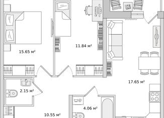 Продаю 2-ком. квартиру, 61.2 м2, деревня Новосаратовка, улица Первых, 4к2