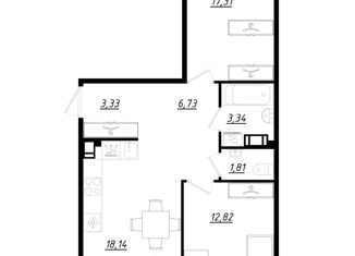 Продается 2-комнатная квартира, 64.6 м2, городской посёлок Фёдоровское, Счастливая улица, 4