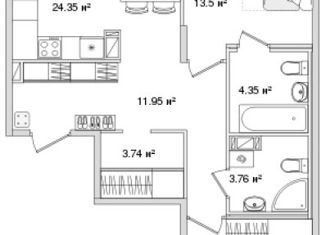 Продается 2-ком. квартира, 76.19 м2, Санкт-Петербург, Белоостровская улица, 10к1, метро Лесная