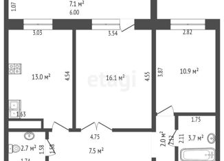 Продаю 2-комнатную квартиру, 55.9 м2, Тюмень, Центральный округ, улица Ю.-Р.Г. Эрвье, 14к2