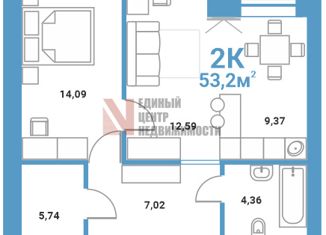 2-ком. квартира на продажу, 53.2 м2, Тюмень, ЖК Адмирал, улица Василия Севергина, 2к1