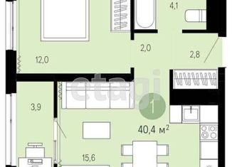 Продажа однокомнатной квартиры, 40.4 м2, Тюмень, улица Михаила Сперанского, 45, ЖК Видный