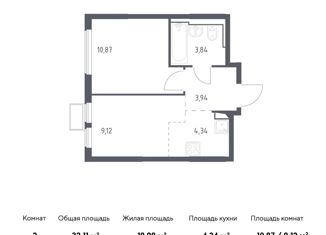 Продажа двухкомнатной квартиры, 32.11 м2, село Остафьево, жилой комплекс Остафьево, к15