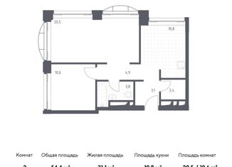 Продается двухкомнатная квартира, 54.4 м2, Москва, жилой комплекс Новоданиловская 8, к3, станция Верхние Котлы