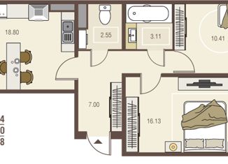 Продается двухкомнатная квартира, 61.88 м2, село Новая Усмань, бульвар Художников, 2В
