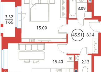 Продается 1-ком. квартира, 45.51 м2, Санкт-Петербург, Плесецкая улица, 4, ЖК Ариосто