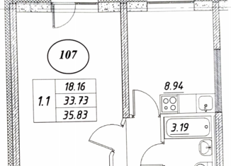 1-ком. квартира на продажу, 35.83 м2, Санкт-Петербург, ЖК Граффити, проспект Королёва, 57к1