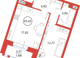 Продам 1-комнатную квартиру, 45.42 м2, Санкт-Петербург, Плесецкая улица, 4, ЖК Ариосто