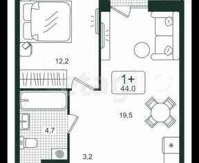 1-ком. квартира на продажу, 44.6 м2, Тюмень, улица Николая Глебова, 3с11, ЖК Гранд Квартал