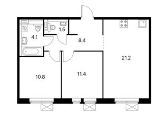 Двухкомнатная квартира на продажу, 57.4 м2, поселение Сосенское, улица Малое Понизовье, 3, ЖК Саларьево Парк