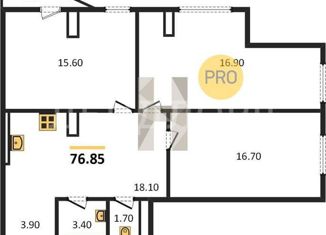 Продаю 3-ком. квартиру, 76.8 м2, Ростов-на-Дону, проспект Космонавтов, 1В, ЖК Акватория