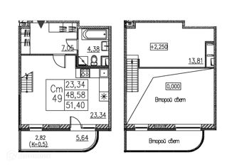 Продается квартира студия, 51.4 м2, поселок Бугры, ЖК Энфилд, аллея Ньютона, 2