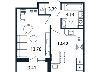 1-комнатная квартира на продажу, 33.4 м2, Санкт-Петербург, Арцеуловская аллея, 9, метро Комендантский проспект