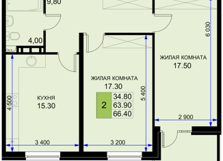 Продам двухкомнатную квартиру, 66.4 м2, поселок Южный, Дозорная улица, 3литЗ