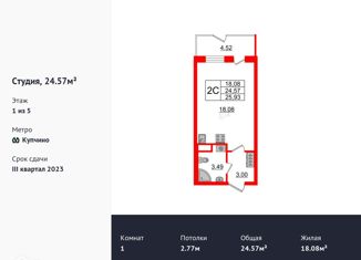 Продаю квартиру студию, 24.4 м2, Санкт-Петербург, Пулковское шоссе, 71к12, метро Звёздная