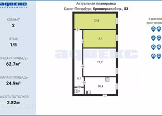 Продам комнату, 62.7 м2, Санкт-Петербург, Кронверкский проспект, 53, муниципальный округ Введенский