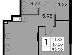 1-ком. квартира на продажу, 45.66 м2, Санкт-Петербург