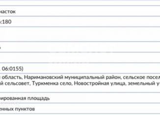 Земельный участок на продажу, 12 сот., село Туркменка, Новостройная улица