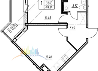 1-комнатная квартира на продажу, 37.53 м2, Санкт-Петербург, Плесецкая улица, 10, ЖК Полис на Комендантском