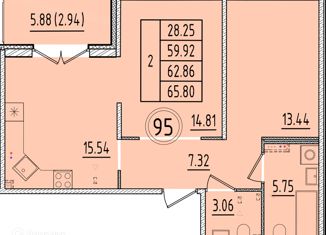 Продам 2-ком. квартиру, 59.92 м2, Санкт-Петербург, Образцовая улица, 6к2