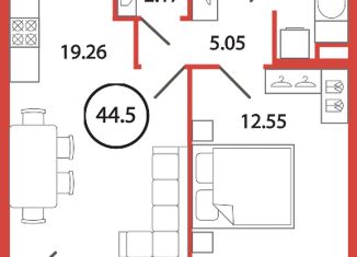 Однокомнатная квартира на продажу, 44.5 м2, поселок Бугры, улица Шекспира, 1к2, ЖК Энфилд