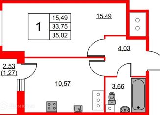 Продажа 1-комнатной квартиры, 35 м2, Санкт-Петербург, Русановская улица, 20к1, муниципальный округ Народный