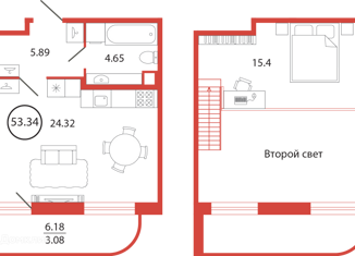 Квартира на продажу студия, 53.34 м2, поселок Бугры, ЖК Энфилд, аллея Ньютона, 2