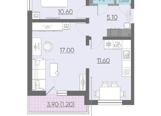 Продажа 2-ком. квартиры, 49.4 м2, Санкт-Петербург, набережная реки Каменки, 19к4, ЖК Заповедный парк