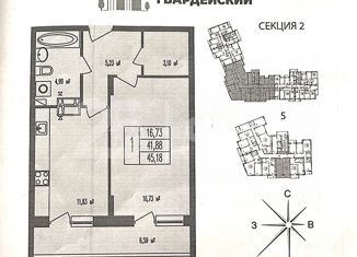 Продам 1-комнатную квартиру, 42.8 м2, Владимир, Всесвятская улица, 12, ЖК Гвардейский 2.0