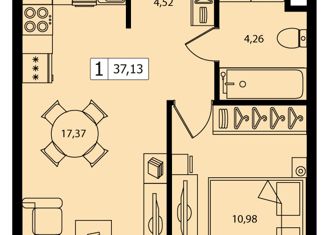 1-комнатная квартира на продажу, 37.13 м2, Москва, улица Зорге, 9, ЖК Зорге 9