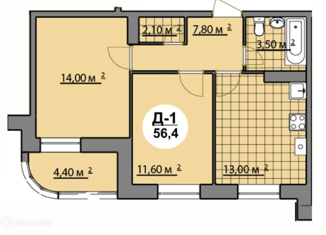 Продается двухкомнатная квартира, 56.4 м2, посёлок Красный Бор, посёлок Красный Бор, 1