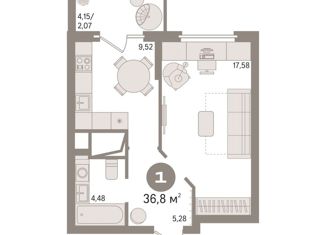 Продажа 1-комнатной квартиры, 36.8 м2, Тюмень, улица Бакинских Комиссаров, 3, Калининский округ