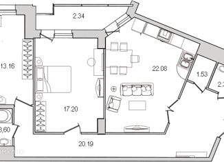 Двухкомнатная квартира на продажу, 84.9 м2, Санкт-Петербург, улица Руднева, 18, ЖК Шекспир