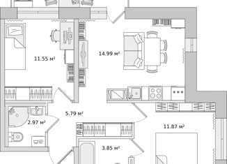 Продаю 2-комнатную квартиру, 51.2 м2, Мурино, ЖК Северный, улица Шоссе в Лаврики, 64к2