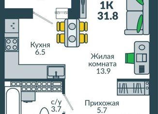 Сдается 1-комнатная квартира, 32 м2, Екатеринбург, бульвар Петра Кожемяко, 18, ЖК Новая Азбука