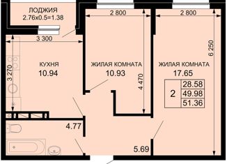 Продажа 2-комнатной квартиры, 51.36 м2, Краснодар, Средняя улица, 30, микрорайон Сады Калинина