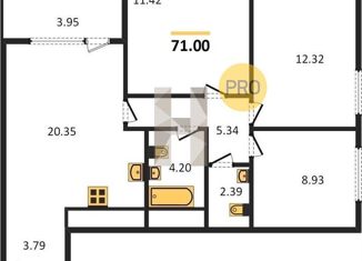 Трехкомнатная квартира на продажу, 71.4 м2, Ижевск, улица 10 лет Октября, 73, ЖК Покровский