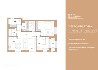Продается 3-ком. квартира, 77 м2, Москва, проспект Лихачёва, 11, станция ЗИЛ