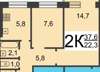 Продам двухкомнатную квартиру, 37.7 м2, Нижегородская область, проспект Кораблестроителей, 32