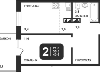 Продам 2-ком. квартиру, 37 м2, Новосибирск, ЖК Никольский Парк