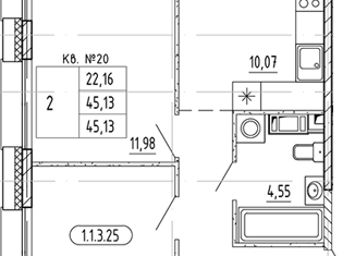 Продам 2-комнатную квартиру, 45.13 м2, Санкт-Петербург, Пулковское шоссе, метро Звёздная