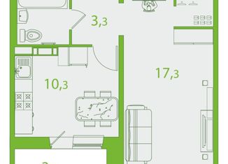 Продается однокомнатная квартира, 38.04 м2, Томская область, улица Пришвина, 44