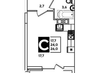 Продается квартира студия, 26.1 м2, Краснодар, улица Героя Пешкова, 14к3, ЖК Парк Победы