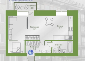 Продам 1-комнатную квартиру, 39.2 м2, Минусинск, улица Мира, 43