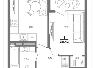 Продается 1-ком. квартира, 36.42 м2, Рязанская область