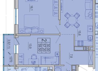 Продается 2-ком. квартира, 57.8 м2, Краснодар, Старокубанская улица, 123Ак1, ЖК Айвазовский