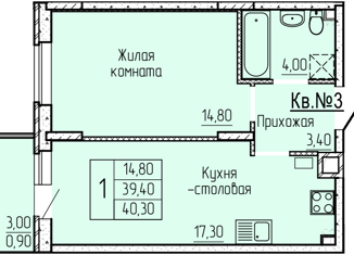 Однокомнатная квартира на продажу, 39.4 м2, Батайск, ЖК Прибрежный, улица Макаровского, 4к1