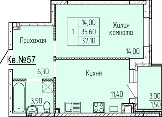 Продажа 1-ком. квартиры, 36.2 м2, Батайск, улица Макаровского, 4к1